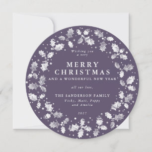 Ronde Paarse Kerst Holly Wreath Feestdagenkaart