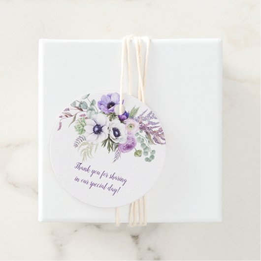 Ronde Paarse Lavendel Witte Bloemen Bruiloft | Bedankjes Labels (In situ)