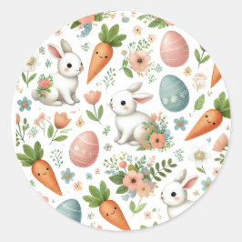 Ronde Paas Sticker met Bunny & Wortelen