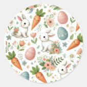 Ronde Paas Sticker met Bunny & Wortelen (Voorkant)