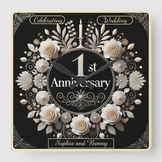 Ronde papieren krans van romantiek vierkante klok (Voorkant)