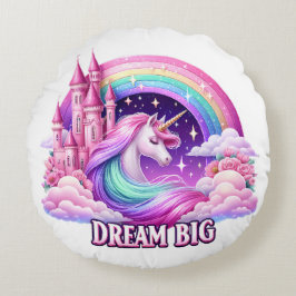 Ronde Pillo Whimsical Unicorn Kasteel Regenboog Ku Rond Kussen