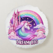 Ronde PilloWhimsical Eenhoorn Kasteel Regenboog Ku Rond Kussen (Achterkant)