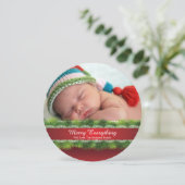 Ronde pine en lichte kerstfeestdag fotokaart kaart (Staand voorkant)