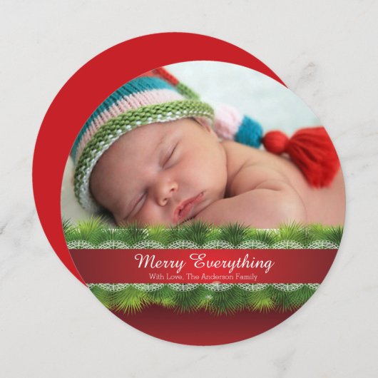 Ronde pine en lichte kerstfeestdag fotokaart kaart (Voorkant / Achterkant)
