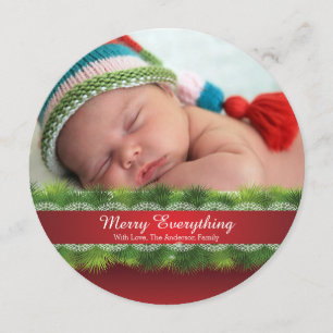 Ronde pine en lichte kerstfeestdag fotokaart kaart