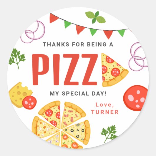 Ronde Pizza Feest Favor Taggen Sticker (Voorkant)