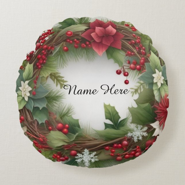 Ronde Poinsettia-Sierkussen Rond Kussen (Voorkant)