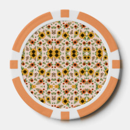 Ronde pokerchip met een ingewikkeld bloemmotief