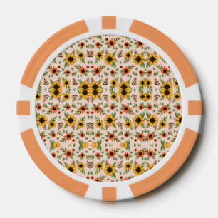 Ronde pokerchip met een ingewikkeld bloemmotief
