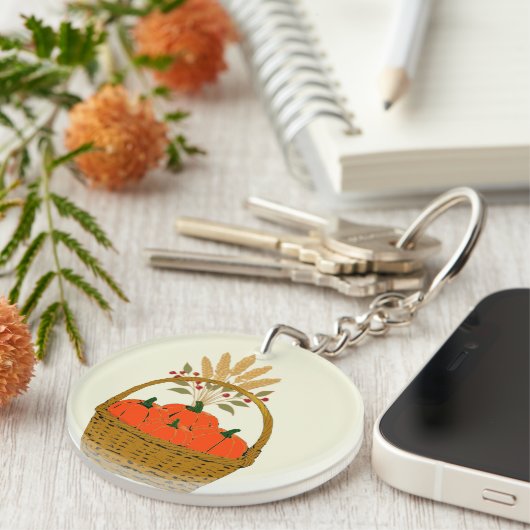 🔑 **Ronde Pompoenen & Tarwe Mand Sleutelhanger** Sleutelhanger (Voorkant Rechts)