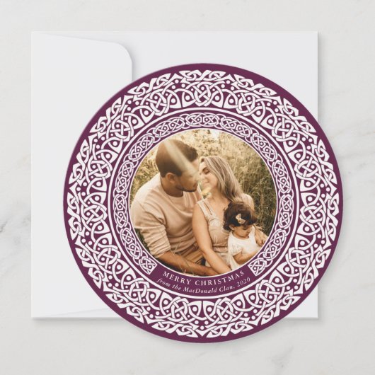 Ronde pruim + wit keltisch kerstkaartje feestdagenkaart (Voorkant)