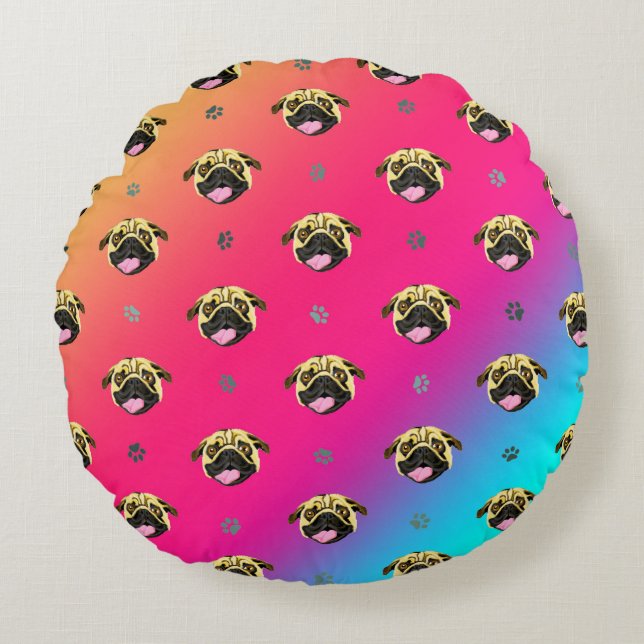 Ronde Pug Print Kussen (Voorkant)