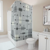 Ronde rechthoeken vierkantjes grijs douchegordijn (In situ)