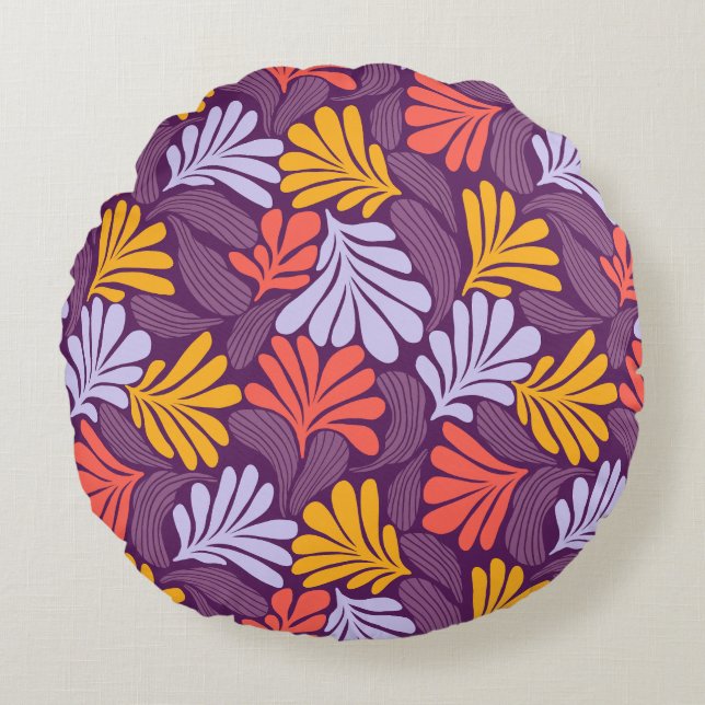 Ronde Retro Leaf Sierkussen Rond Kussen (Voorkant)