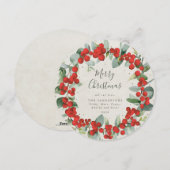 Ronde rode bessen + Eucalyptus Kerstkrans Feestdagenkaart (Voorkant / Achterkant)