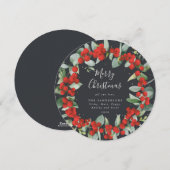 Ronde rode bessen + Eucalyptuskerstmis Feestdagenkaart (Voorkant / Achterkant)