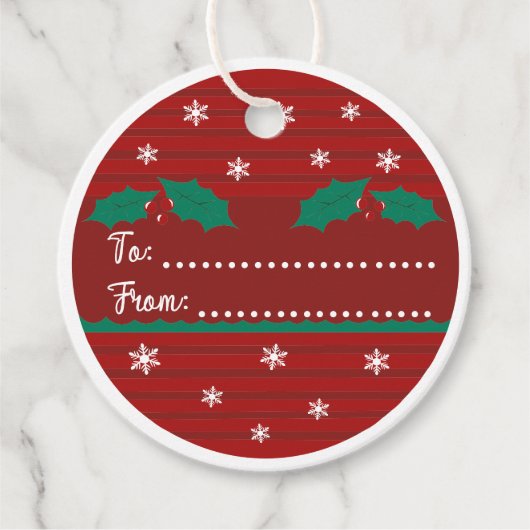 Ronde rode kerst holle bladeren bedankjes labels (Voorkant)