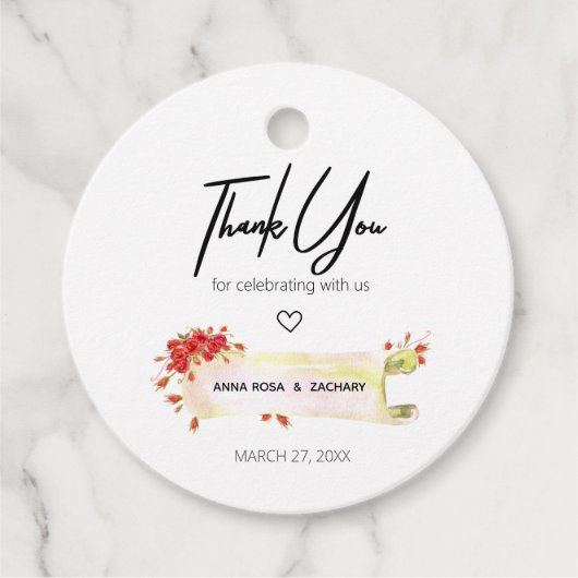 *~* Ronde rode roos bloembloem dank u bruiloft Bedankjes Labels (Voorkant)