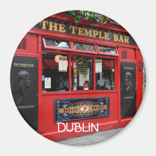 Ronde rode Temple Bar pub magneet met tekst Dublin