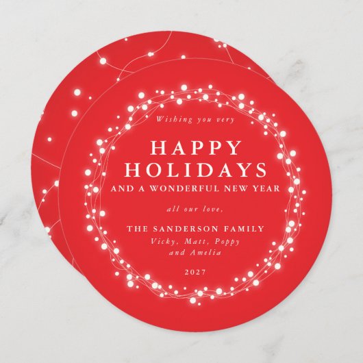 Ronde Rood kerstlampje Feestdagenkaart (Voorkant / Achterkant)