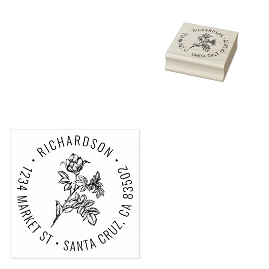 Ronde Roos familienaam retouradres Rubberstempel (Gestempeld)