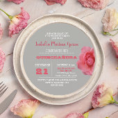 Ronde Roos Grijs Quinceañera Uitnodiging