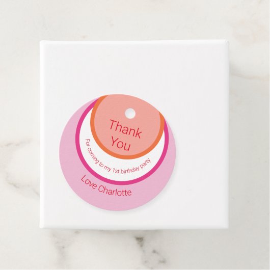 Ronde Roze 1e Verjaardag Bedankjes Labels (In situ)