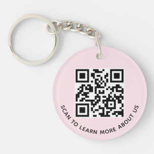 Ronde roze acryl QR-code sleutelhanger zakelijk lo