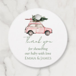 Ronde Roze Auto Kerstvakantie Gift Label