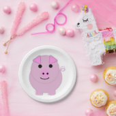 Ronde Roze Biggetje Papieren Bordje (Feest)