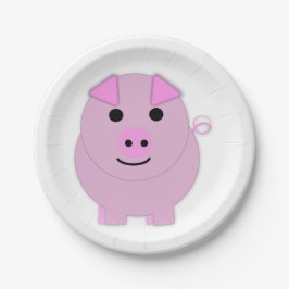 Ronde Roze Biggetje Papieren Bordje