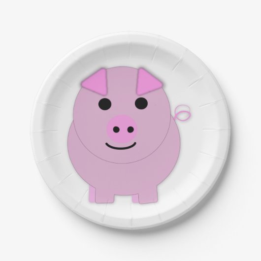 Ronde Roze Biggetje Papieren Bordje (Voorkant)