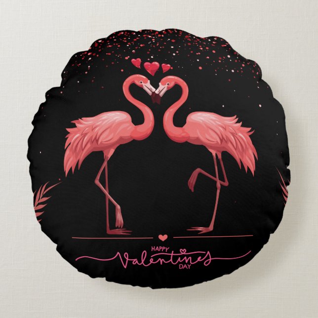 Ronde roze flamingo kussen (Voorkant)