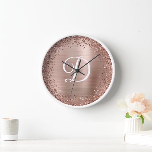 Ronde Roze Gouden Glitters en Folie Monogram (Huis)