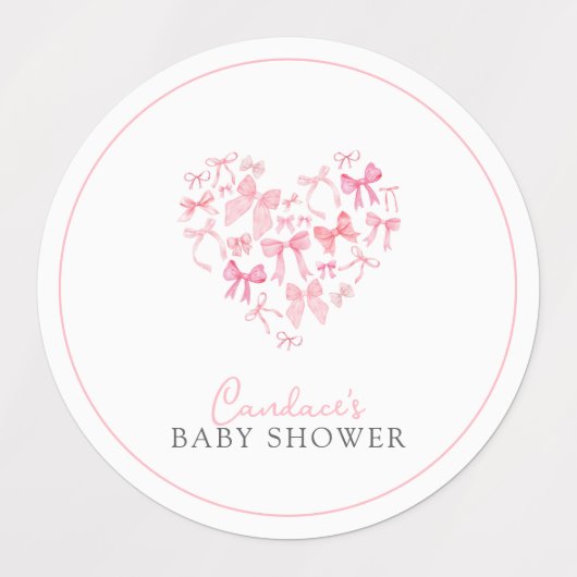 Ronde Roze Hart Boog Baby shower ten gunste van st Labels (Design 1)