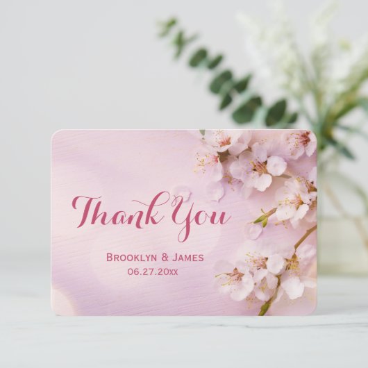 Ronde roze kersebloesem bedankkaartjes bedankkaart (Staand voorkant)