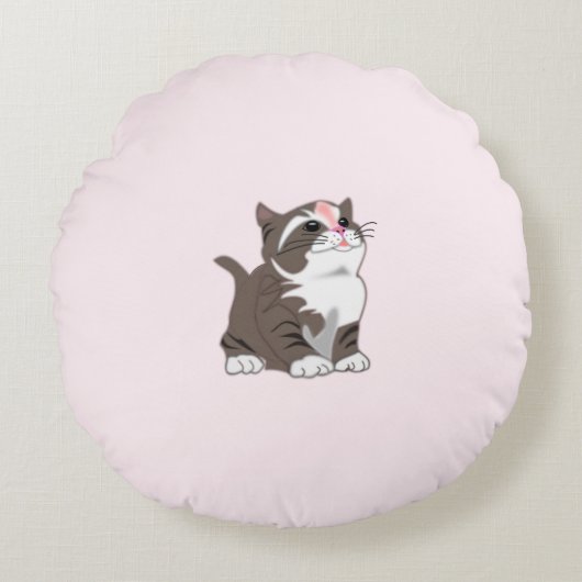 Ronde roze kussen met babykat (Voorkant)