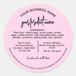 Ronde Roze Texas Cottage Law Voedsel label sticker