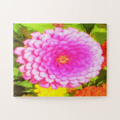 Ronde Roze Zinnia in de zomertuin Legpuzzel (Horizontaal)