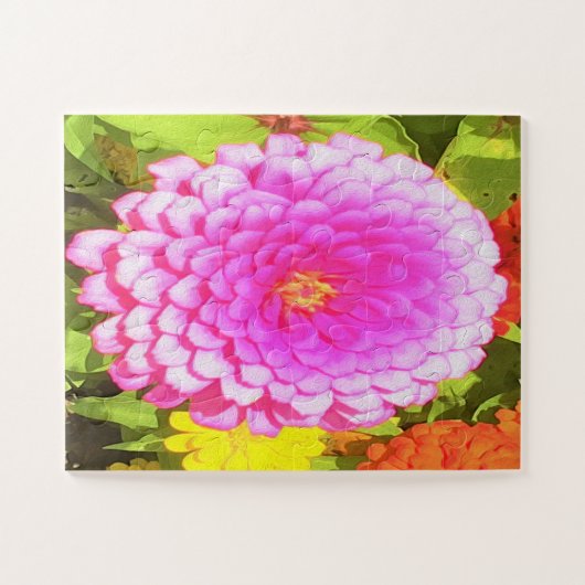  Ronde Roze Zinnia in de zomertuin Legpuzzel (Horizontaal)