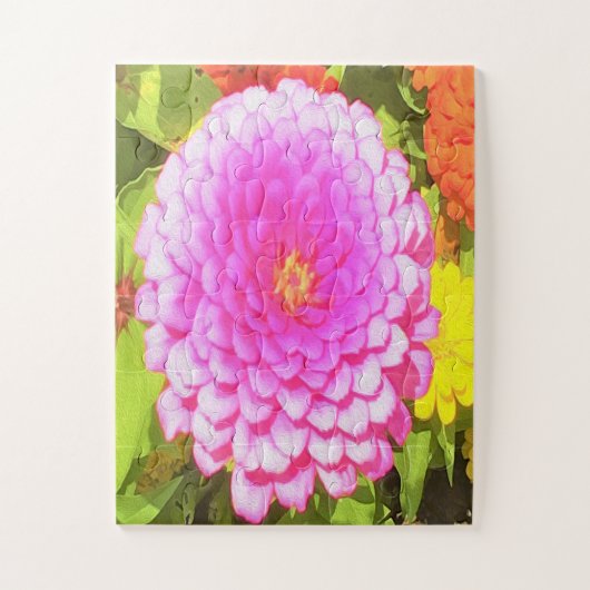 Ronde Roze Zinnia in de zomertuin Legpuzzel (Verticaal)