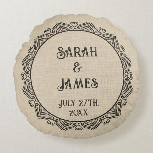 Ronde Rustieke Boerderij Trouwkussen met namen Rond Kussen (Voorkant)