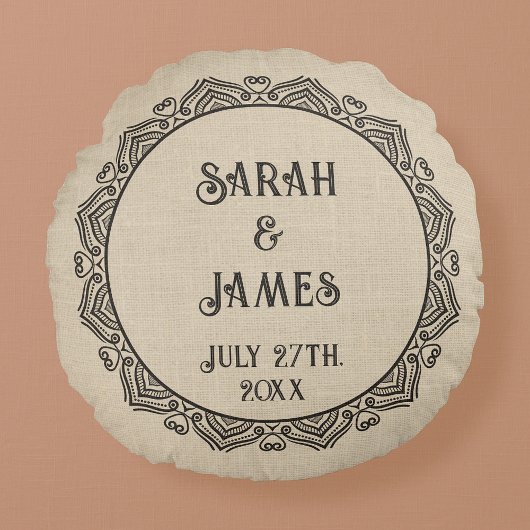 Ronde Rustieke Boerderij Trouwkussen met namen Rond Kussen