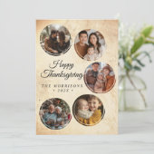 Ronde rustieke collage 5 foto's Happy Thanksgiving Feestdagenkaart (Staand voorkant)