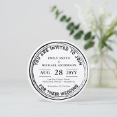 Ronde rustieke trouwuitnodiging inkt stempel foto kaart (Staand voorkant)