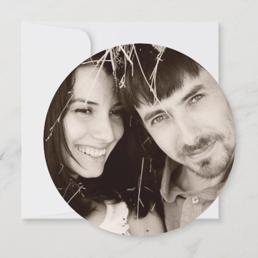Ronde rustieke trouwuitnodiging inkt stempel foto kaart (Achterkant)
