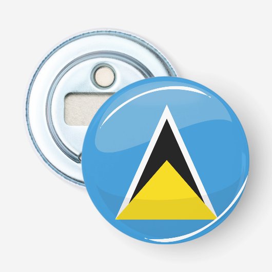 Ronde Saint Lucia-vlag Button Flesopener (Voorkant)