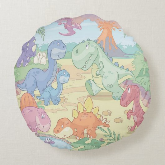 Ronde Sierkussen/Cartoon-dinosaurussen Rond Kussen (Achterkant)