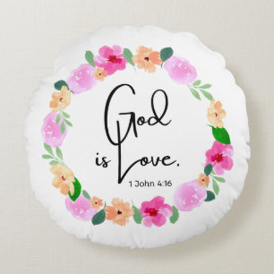 Ronde sierkussen God is Liefde Bijbelvers Rond Kussen